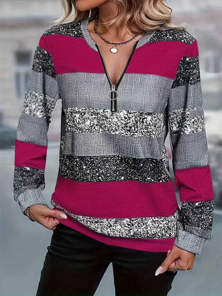 AVITAL CASUAL STRIPED ZIP SWEATSHIRT