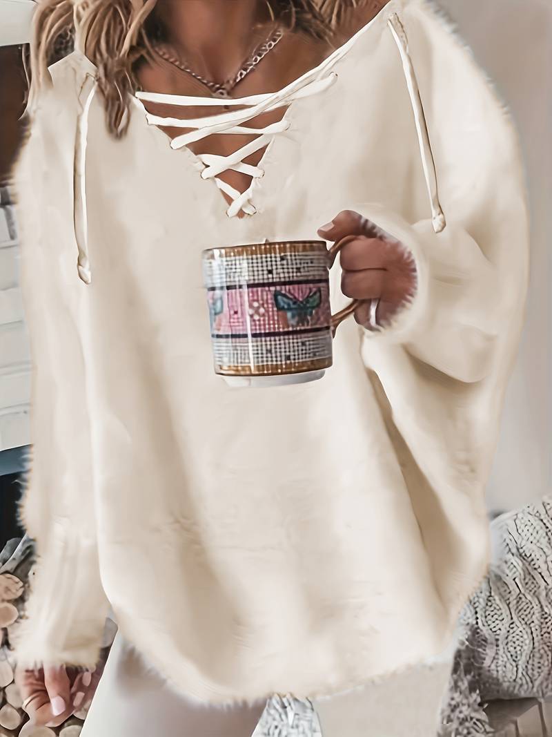 ELARIN V-NECK LACE-UP SWEATER