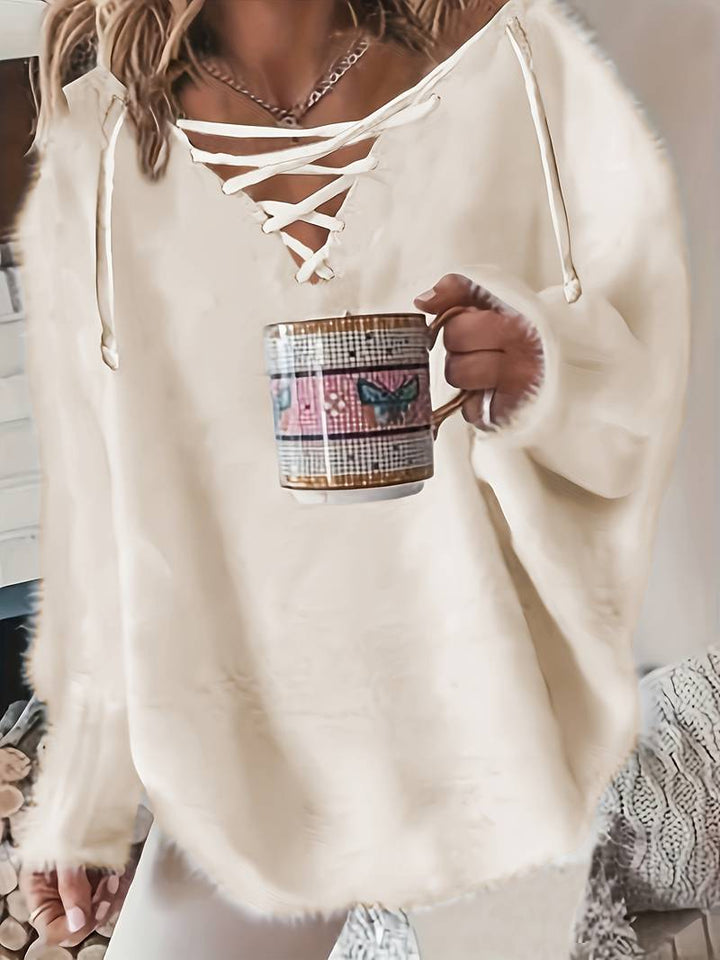 ELARIN V-NECK LACE-UP SWEATER