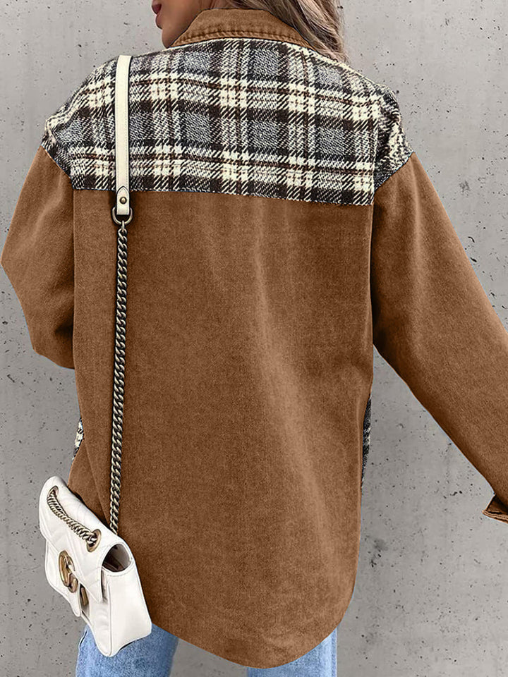 Denim jack met lange mouwen en geruite knopen