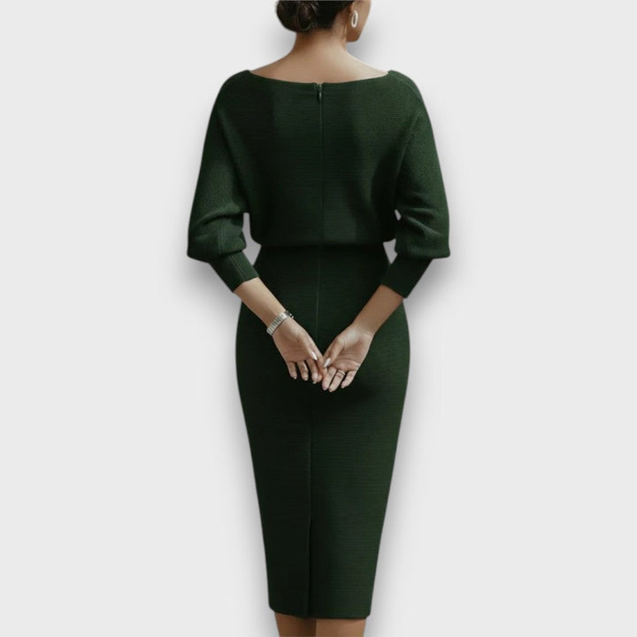 LUNARIA DRAPED BATWING MIDI DRESS