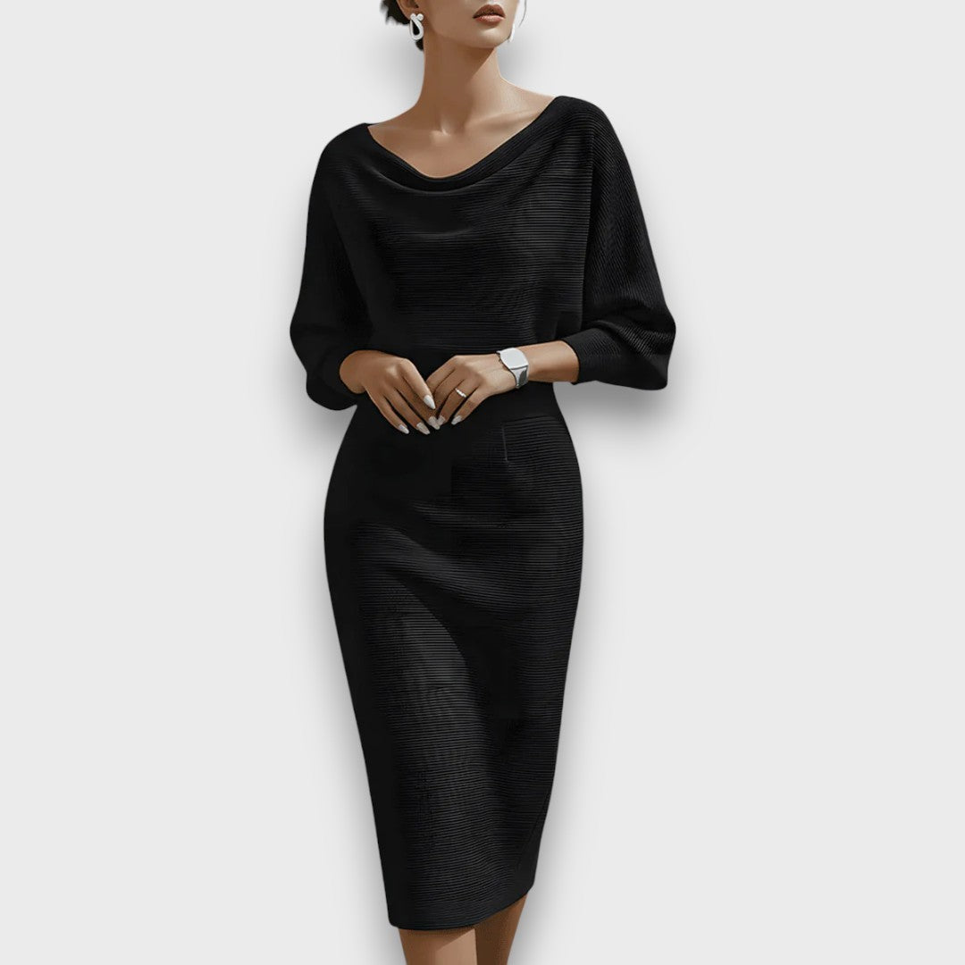 LUNARIA DRAPED BATWING MIDI DRESS