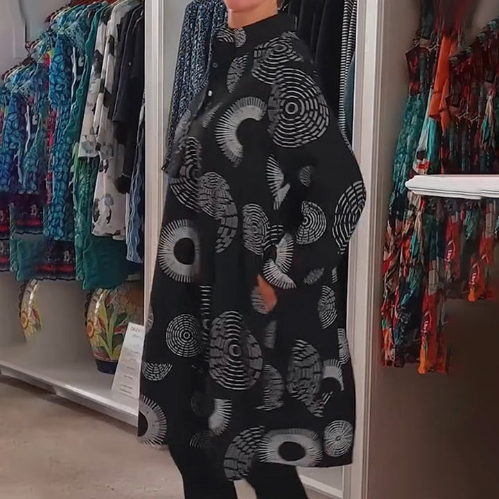 Uitverkoop🎉Elegante bedrukte jurk met lange mouwen