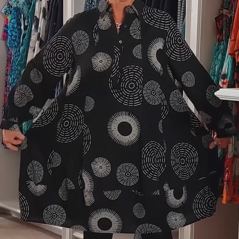 Uitverkoop🎉Elegante bedrukte jurk met lange mouwen