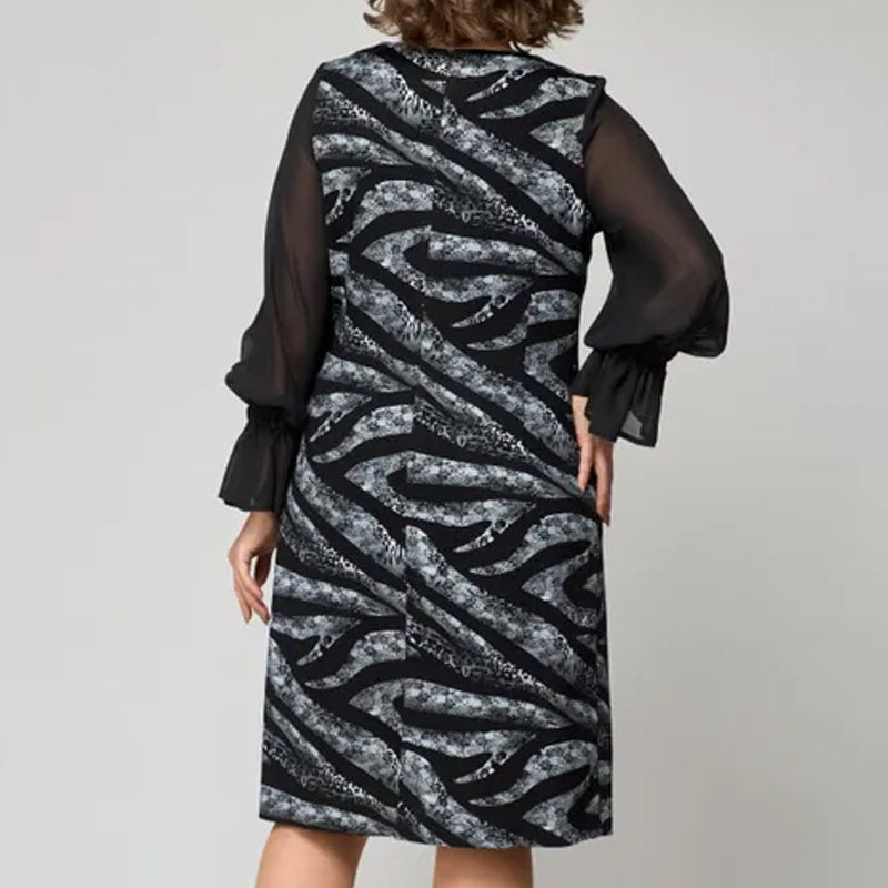 💃Laatste dag uitverkoop - 50% UIT🎉 Damesjurk met lange mouwen en ronde halsprint