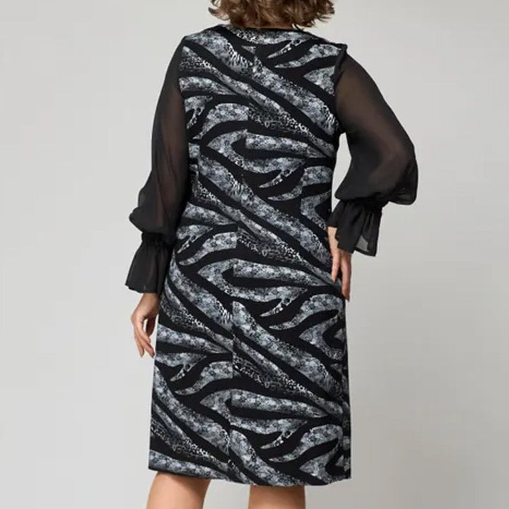 💃Laatste dag uitverkoop - 50% UIT🎉 Damesjurk met lange mouwen en ronde halsprint