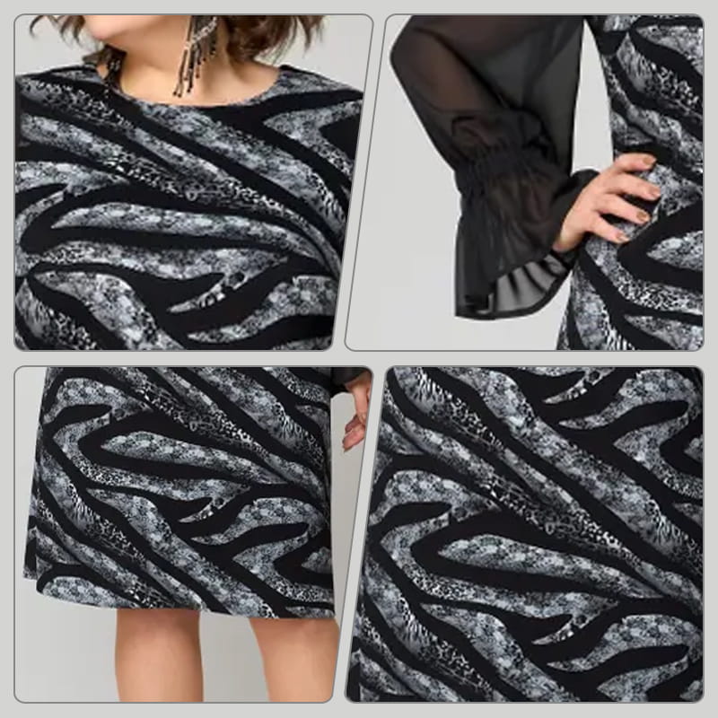 💃Laatste dag uitverkoop - 50% UIT🎉 Damesjurk met lange mouwen en ronde halsprint