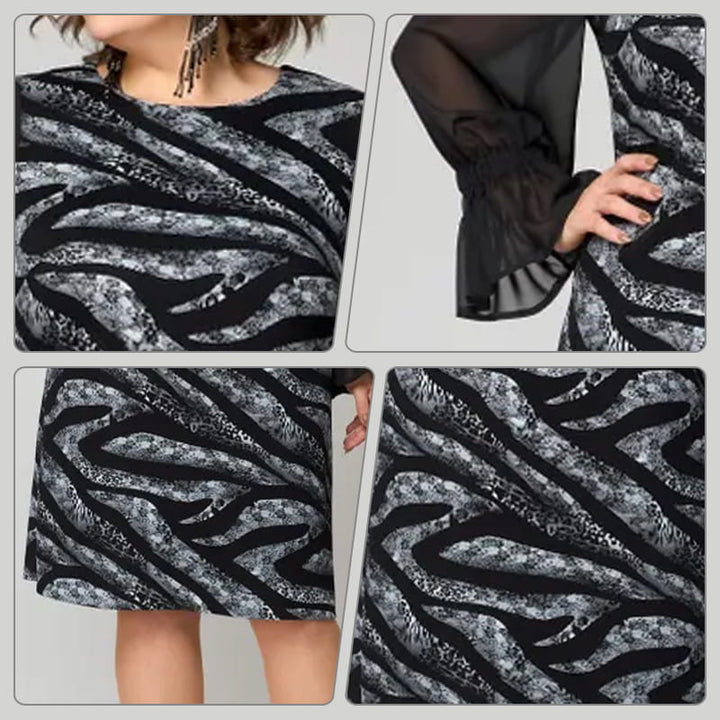 💃Laatste dag uitverkoop - 50% UIT🎉 Damesjurk met lange mouwen en ronde halsprint