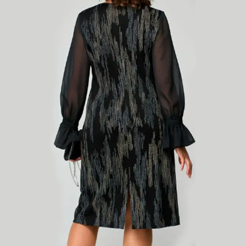 💃Laatste dag uitverkoop - 50% UIT🎉 Damesjurk met lange mouwen en ronde halsprint