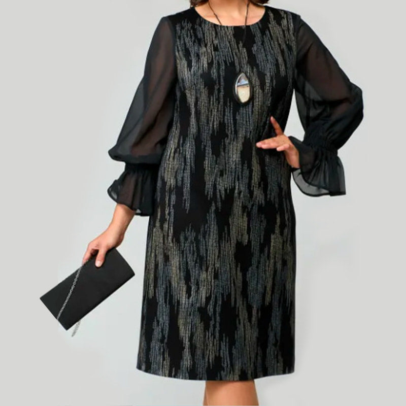 💃Laatste dag uitverkoop - 50% UIT🎉 Damesjurk met lange mouwen en ronde halsprint