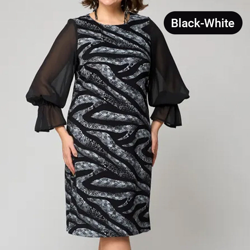 💃Laatste dag uitverkoop - 50% UIT🎉 Damesjurk met lange mouwen en ronde halsprint