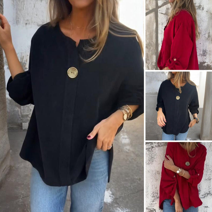 Vrouwenblouse in relaxed model met opgestroopte mouwen