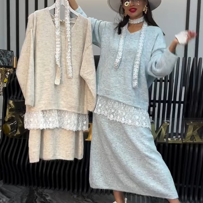 Dames Gebreide Trui & Rok 2-delige Set