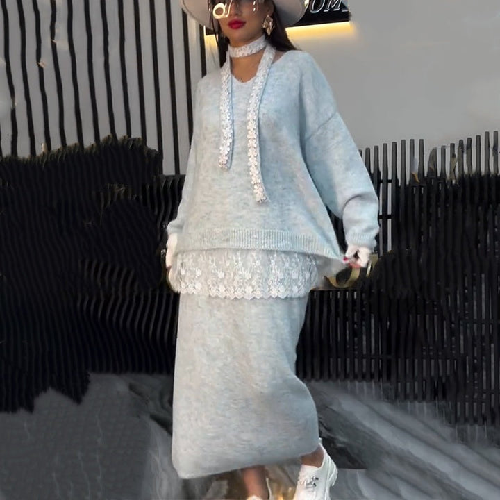 Dames Gebreide Trui & Rok 2-delige Set