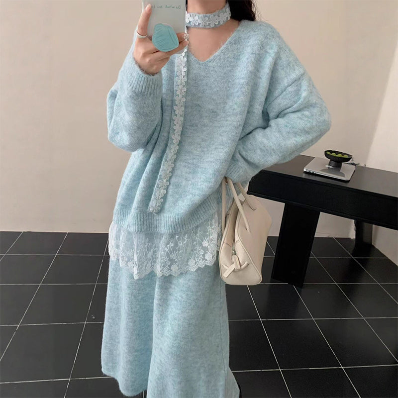 Dames Gebreide Trui & Rok 2-delige Set