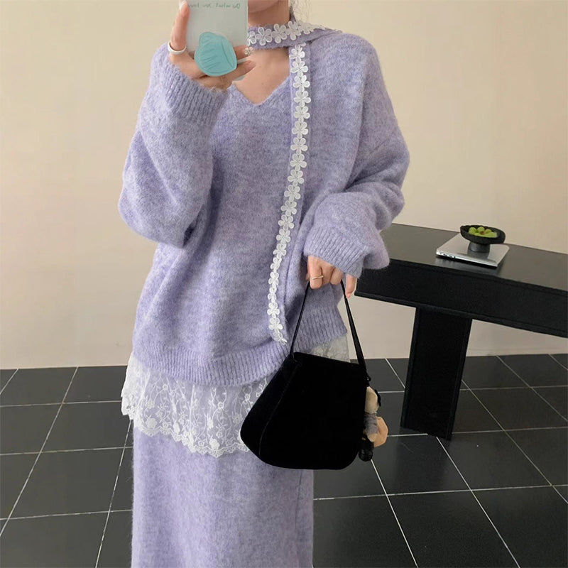 Dames Gebreide Trui & Rok 2-delige Set