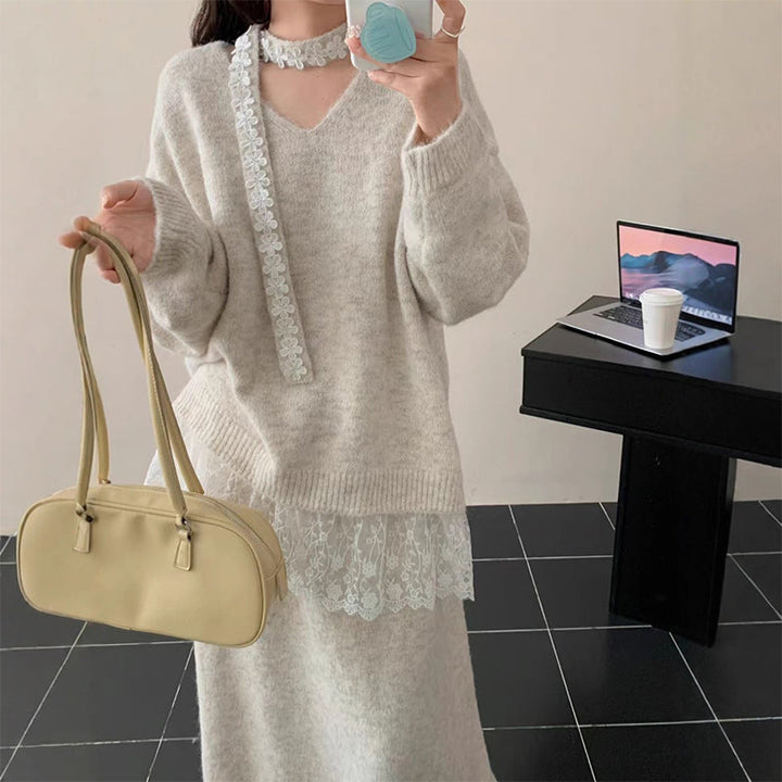 Dames Gebreide Trui & Rok 2-delige Set