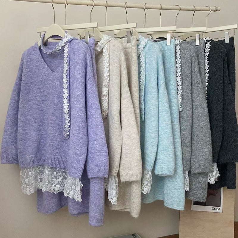 Dames Gebreide Trui & Rok 2-delige Set