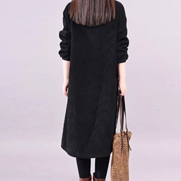 Hoge hals, losse corduroy maxi-jurk voor dames