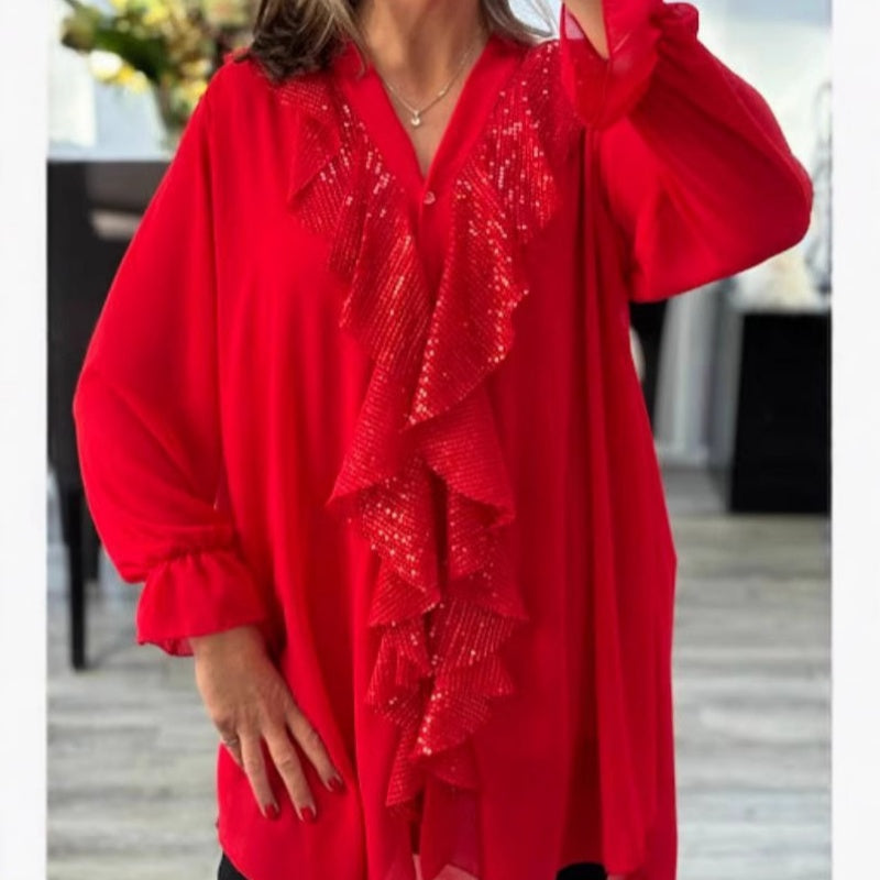 CALISTA CHIFFON V-NECK SEQUIN BLOUSE