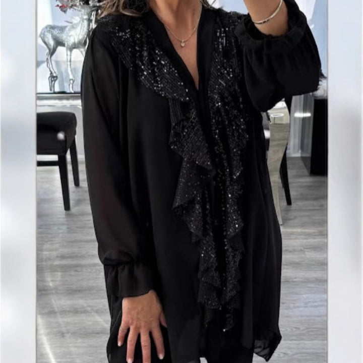CALISTA CHIFFON V-NECK SEQUIN BLOUSE