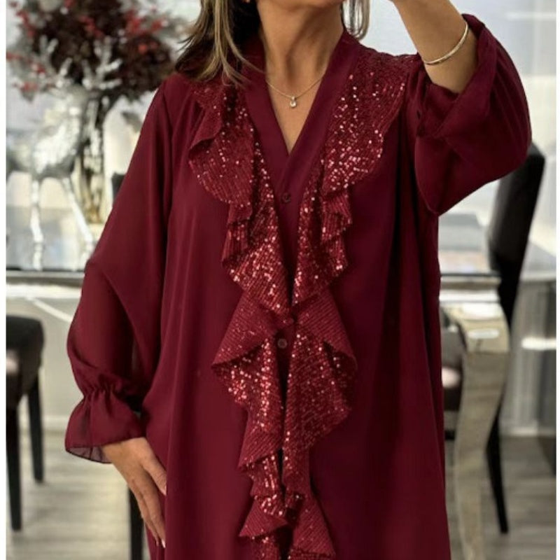 CALISTA CHIFFON V-NECK SEQUIN BLOUSE