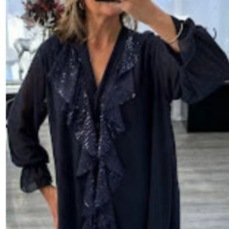 CALISTA CHIFFON V-NECK SEQUIN BLOUSE