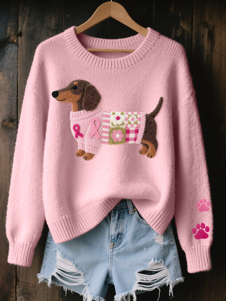 NAONI WOOL-FELT DACHSHUND KNIT SWEATER