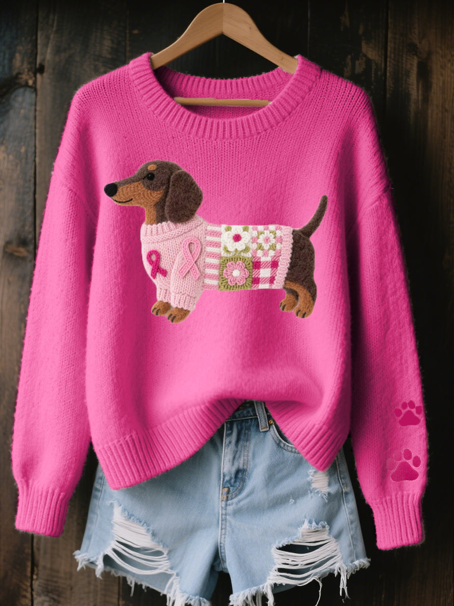 NAONI WOOL-FELT DACHSHUND KNIT SWEATER