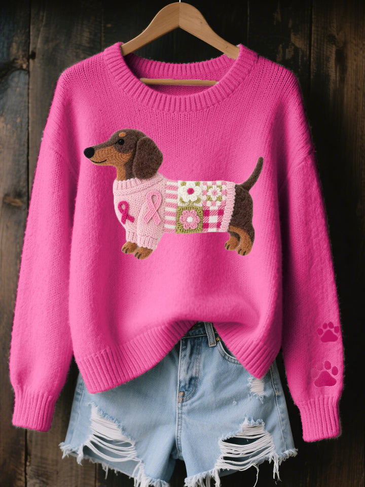 NAONI WOOL-FELT DACHSHUND KNIT SWEATER