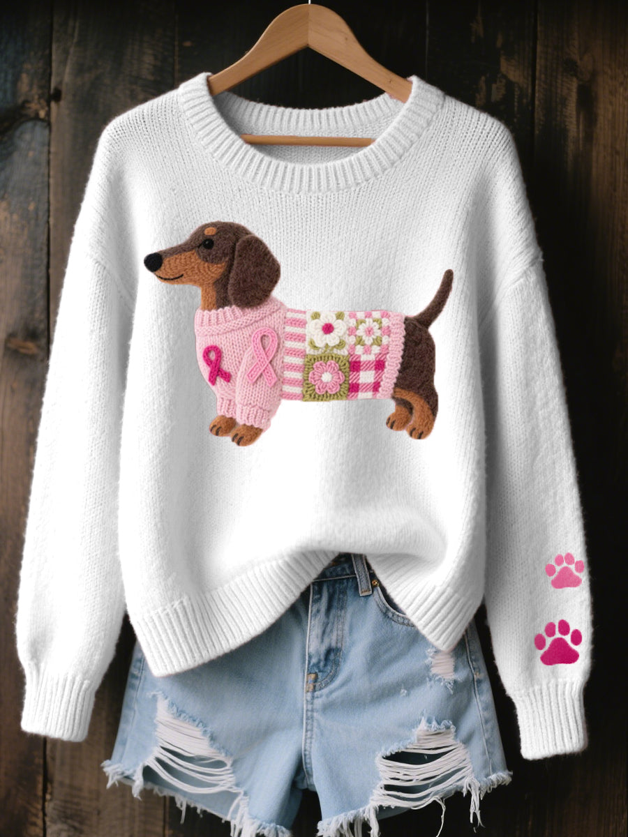 NAONI WOOL-FELT DACHSHUND KNIT SWEATER