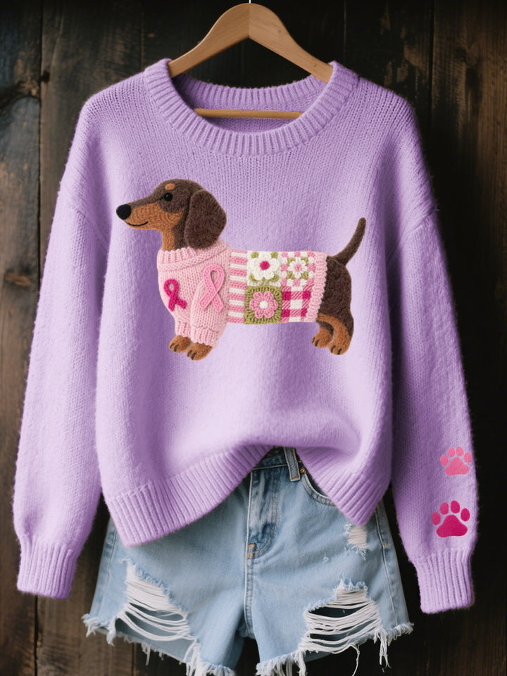 NAONI WOOL-FELT DACHSHUND KNIT SWEATER