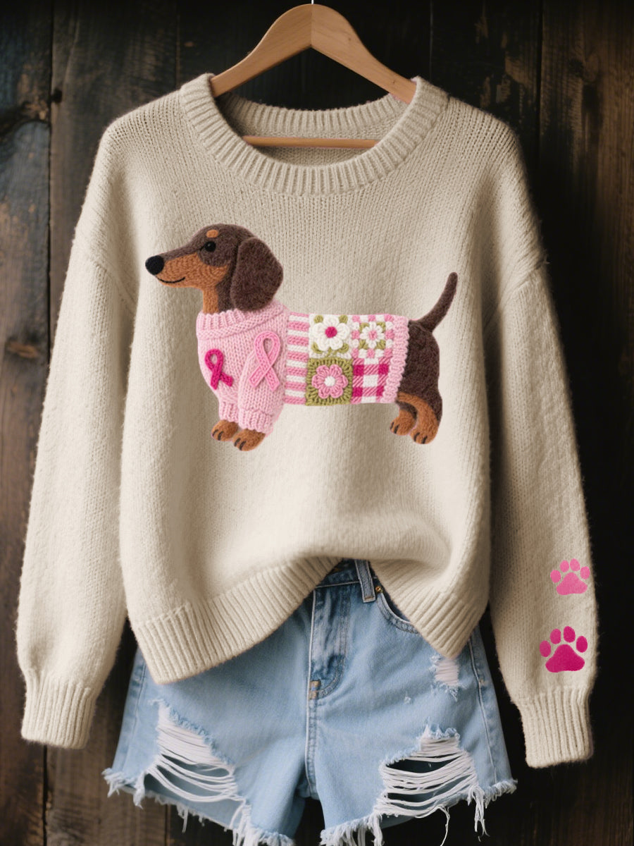 NAONI WOOL-FELT DACHSHUND KNIT SWEATER