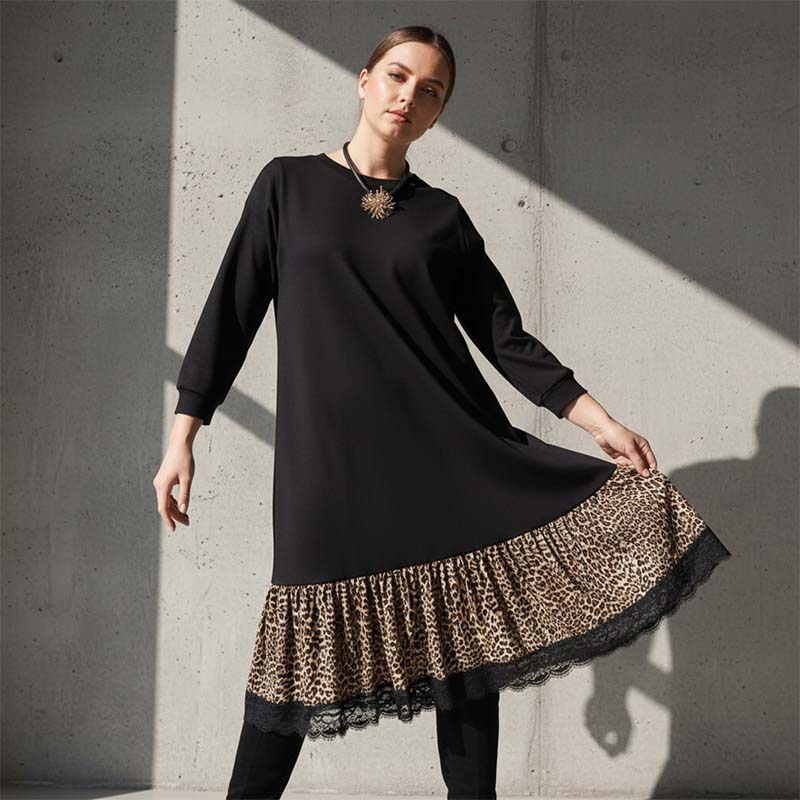 NADIA LONG-SLEEVE RUFFLE HEM DRESS