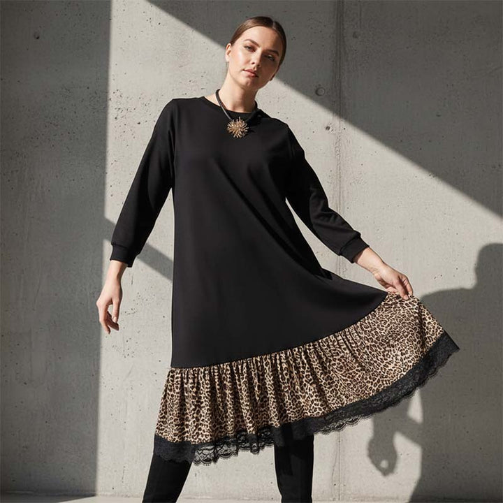 NADIA LONG-SLEEVE RUFFLE HEM DRESS