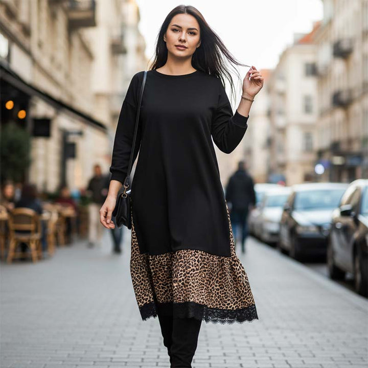 NADIA LONG-SLEEVE RUFFLE HEM DRESS