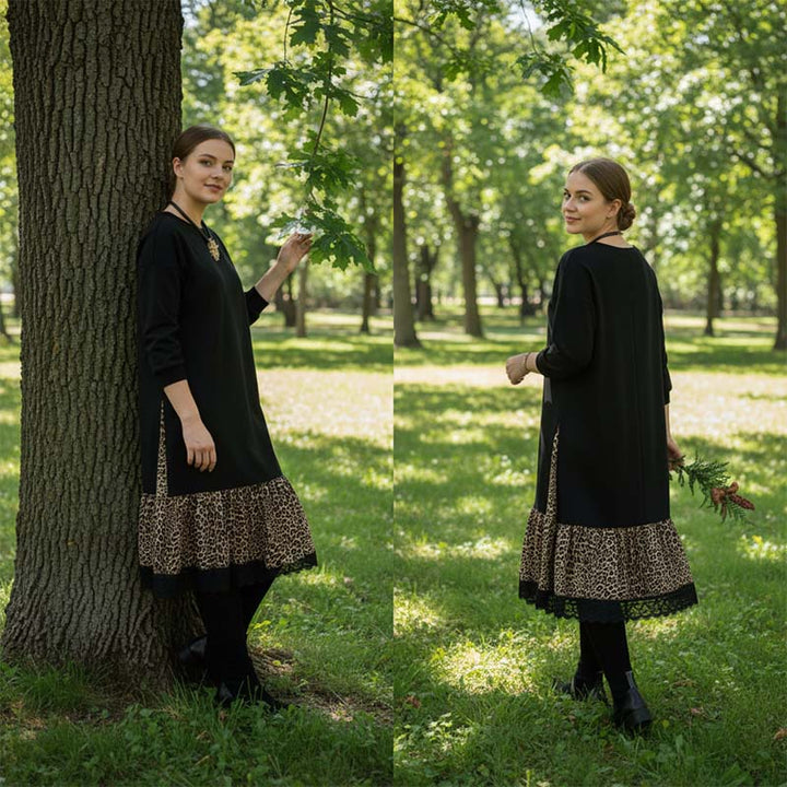 NADIA LONG-SLEEVE RUFFLE HEM DRESS